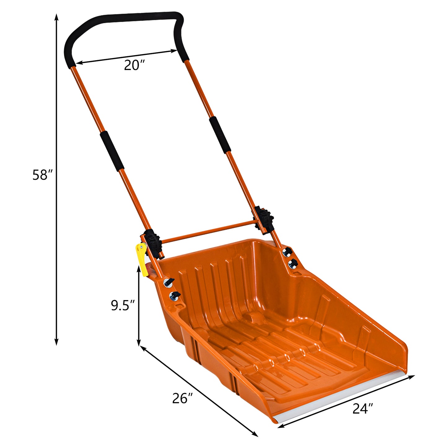 Topbuy 24'' High Capacity Snow Shovel Snow Pusher w/Wheels Manual Push Plow for Walkways Sidewalks Orange/Black/Red