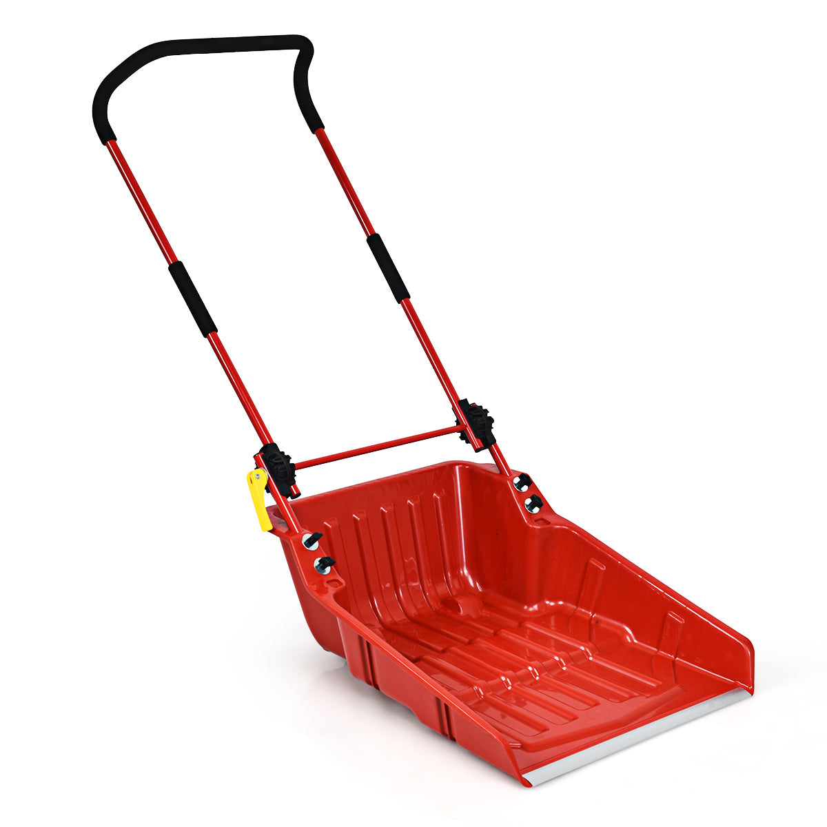 Topbuy 24'' High Capacity Snow Shovel Snow Pusher w/Wheels Manual Push Plow for Walkways Sidewalks Orange/Black/Red