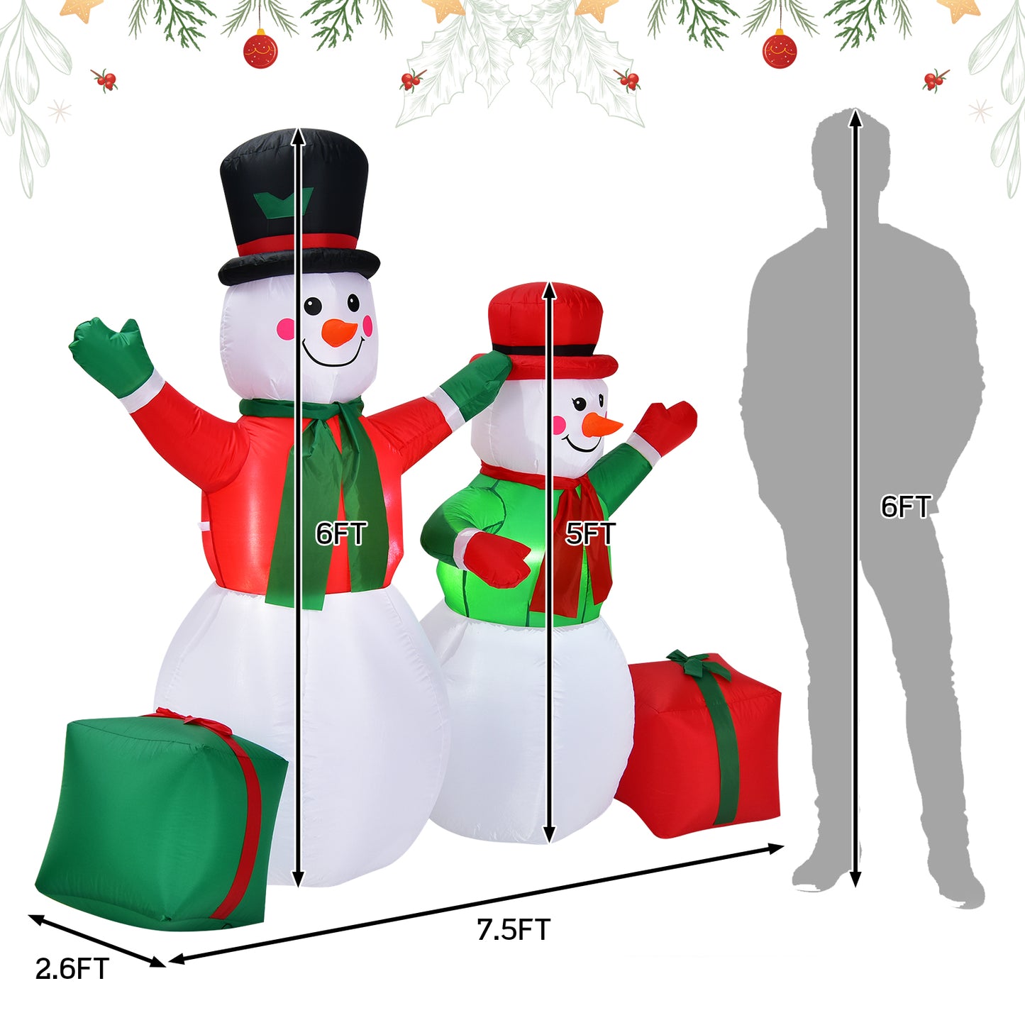 Topbuy Inflatable Christmas Snowman Decoration 5FT & 6FT Blow Up Snowman for Indoor & Outdoor