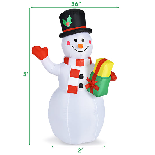 Topbuy 5FT Christmas Inflatable Snowman Decoration w/Rotating LED Lights for Garden Yard