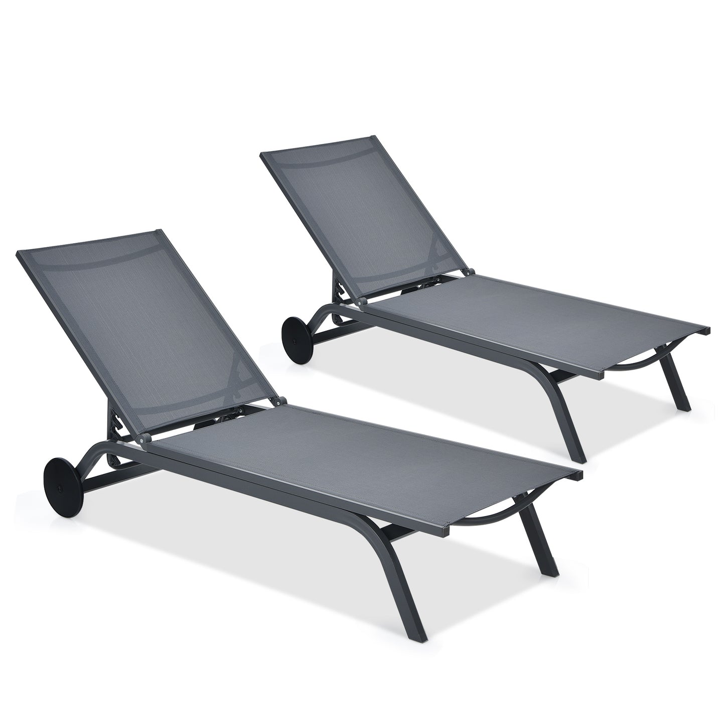 Topbuy 2-Piece Outdoor Aluminum Chaise Lounge Recliner Chair with Adjustable Backrest Black/Brown/Grey