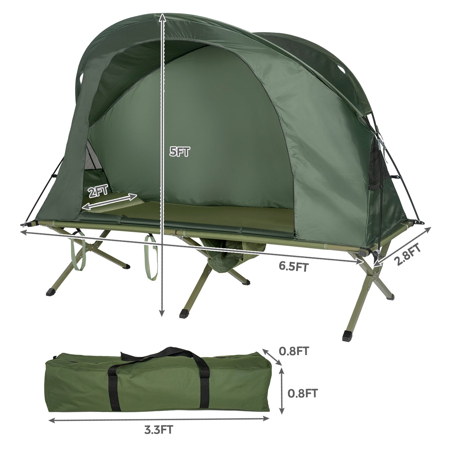 Patiojoy 1-Person Folding Camping Tent Cot Portable Outdoor Tent for Backpacking & Hiking Green/Gray