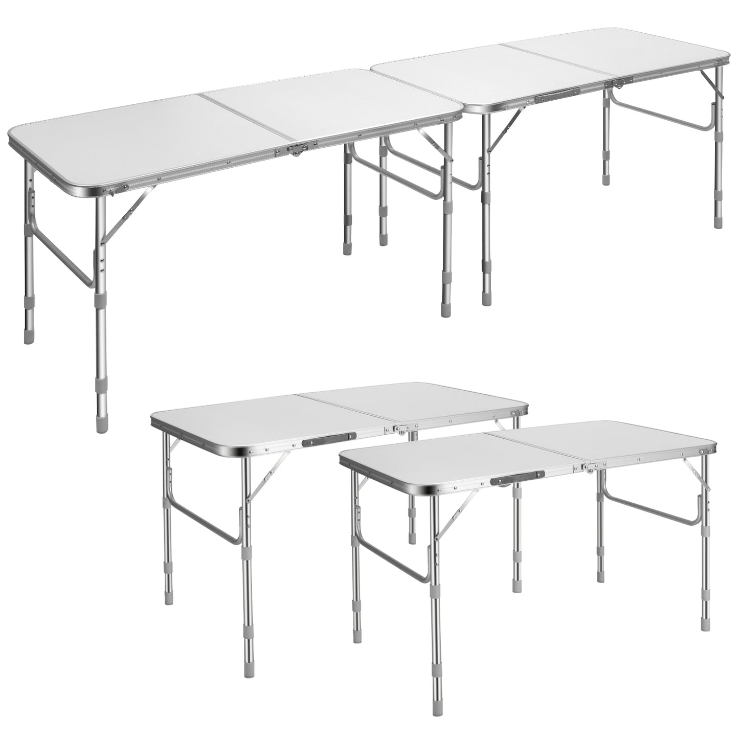 Topbuy Set of 2 Folding Tables Portable Picnic Table w/Height Adjustable White