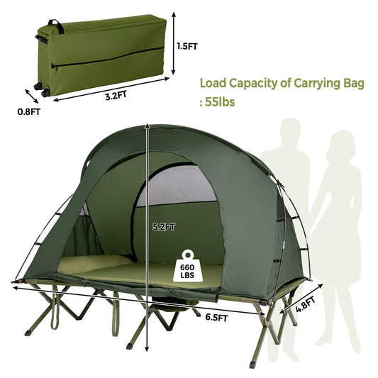 Patiojoy 2-Person Folding Camping Tent Cot Outdoor Elevated Tent w/External Cover Green/Gray