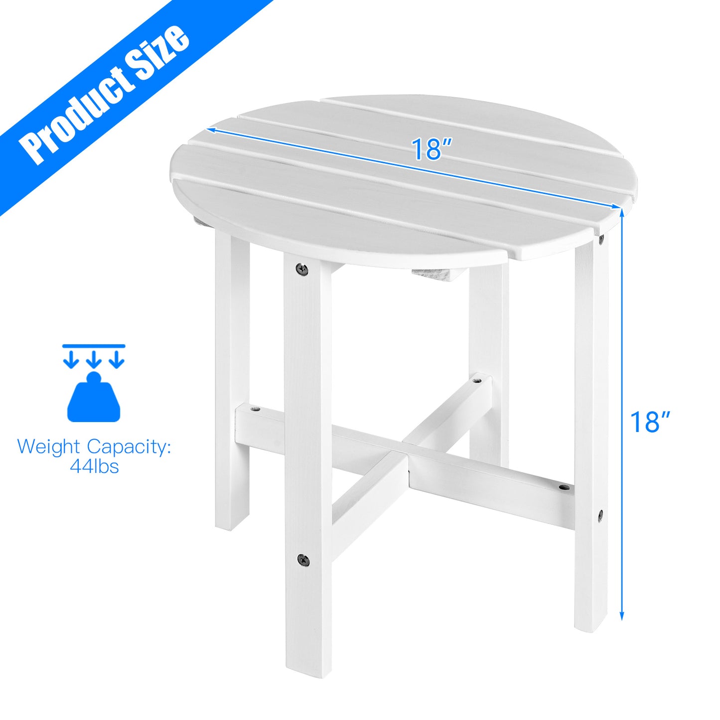 Topbuy 18'' Outdoor Round Side Table Wooden Coffee Table Suitable for Garden Patio Balcony White/Gray/Black