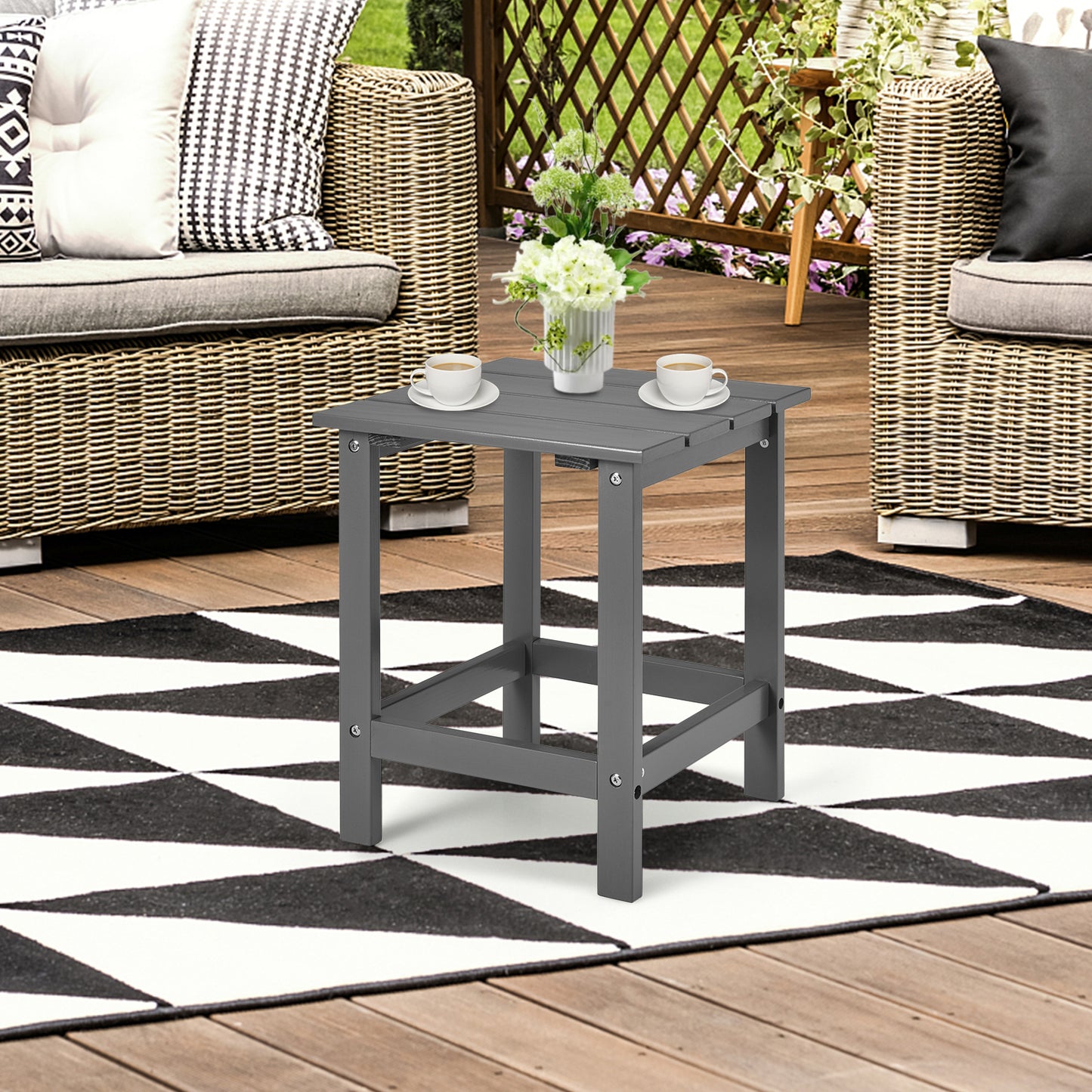 Topbuy 15'' Outdoor Square Side End Table Wooden Coffee Table Suitable for Garden Patio Balcony White/Gray/Black