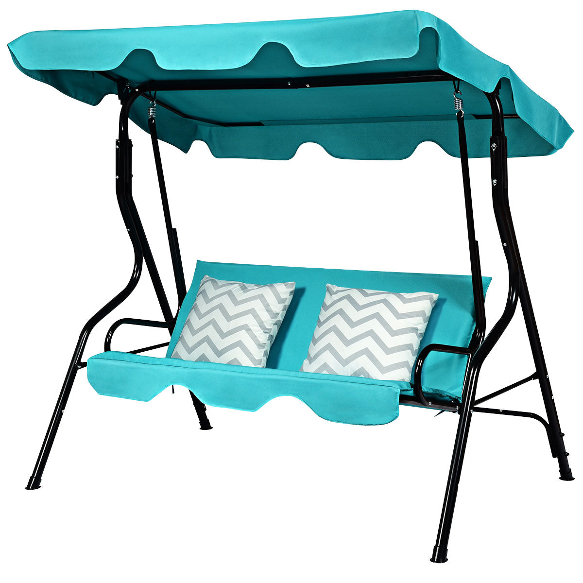 Patiojoy 3-Seats Outdoor Glider Hammock with Adjustable Waterproof Canopy Aluminum Frame Patio Swing Chair Green/Black/Blue/Coffee