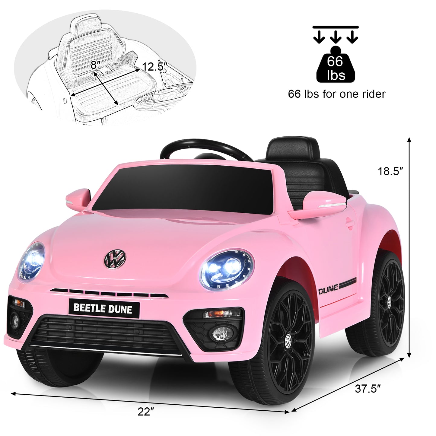 Topbuy 12 Toddler Ride On Car Volkswagen Beetle Kids Electric Toy w/Remote Control White/Pink/Red