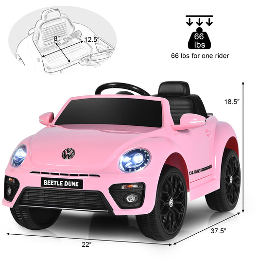 Topbuy 12 Toddler Ride On Car Volkswagen Beetle Kids Electric Toy w/Remote Control White/Pink/Red