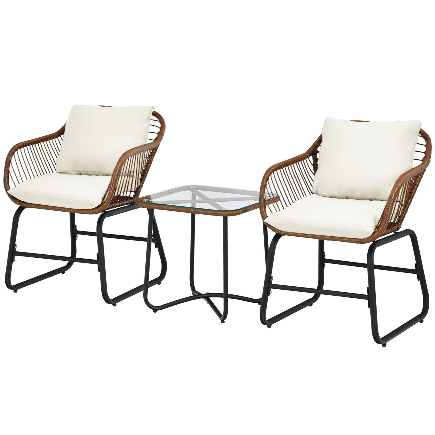 Patiojoy 3 Pieces Outdoor Furniture Set Patio Bistro Set w/2 Armchairs & Tempered Glass Table White/Turquoise/Red