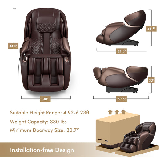 Topbuy Electric Shiatsu Massage Chair Full Body Airbag Massage Recliner w/Zero Gravity, Intelligent Voice Control Brown/Coffee