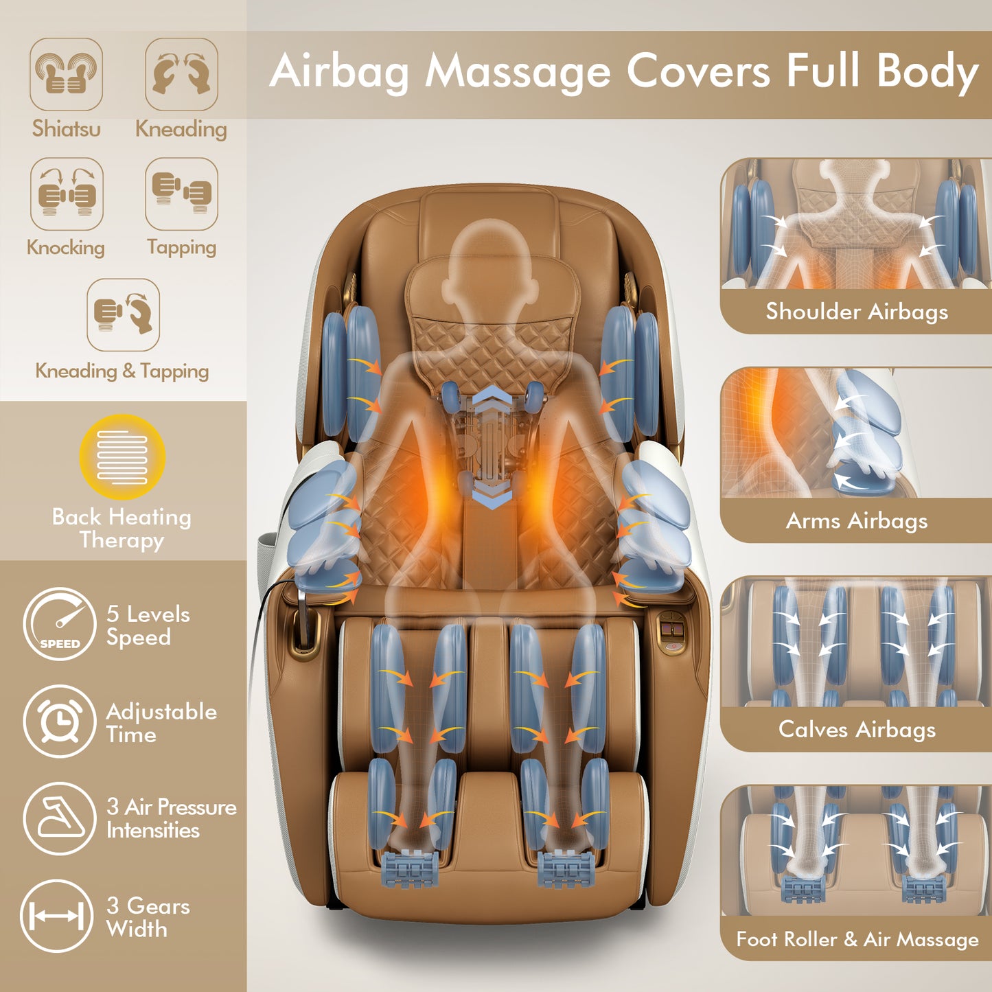 Topbuy Electric Shiatsu Massage Chair Full Body Airbag Massage Recliner w/Zero Gravity, Intelligent Voice Control Brown/Coffee