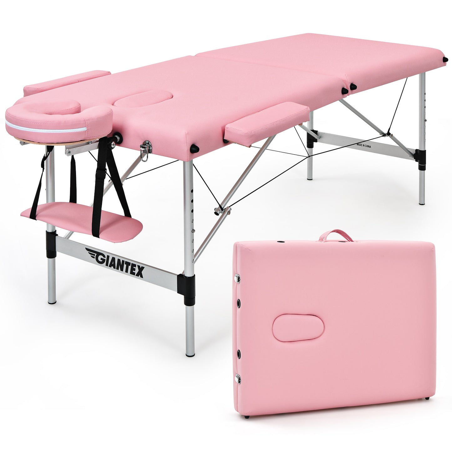 Topbuy 84''L Portable Massage Table Adjustable Facial Salon Spa Bed w/ Carry Case White/Black/Pink