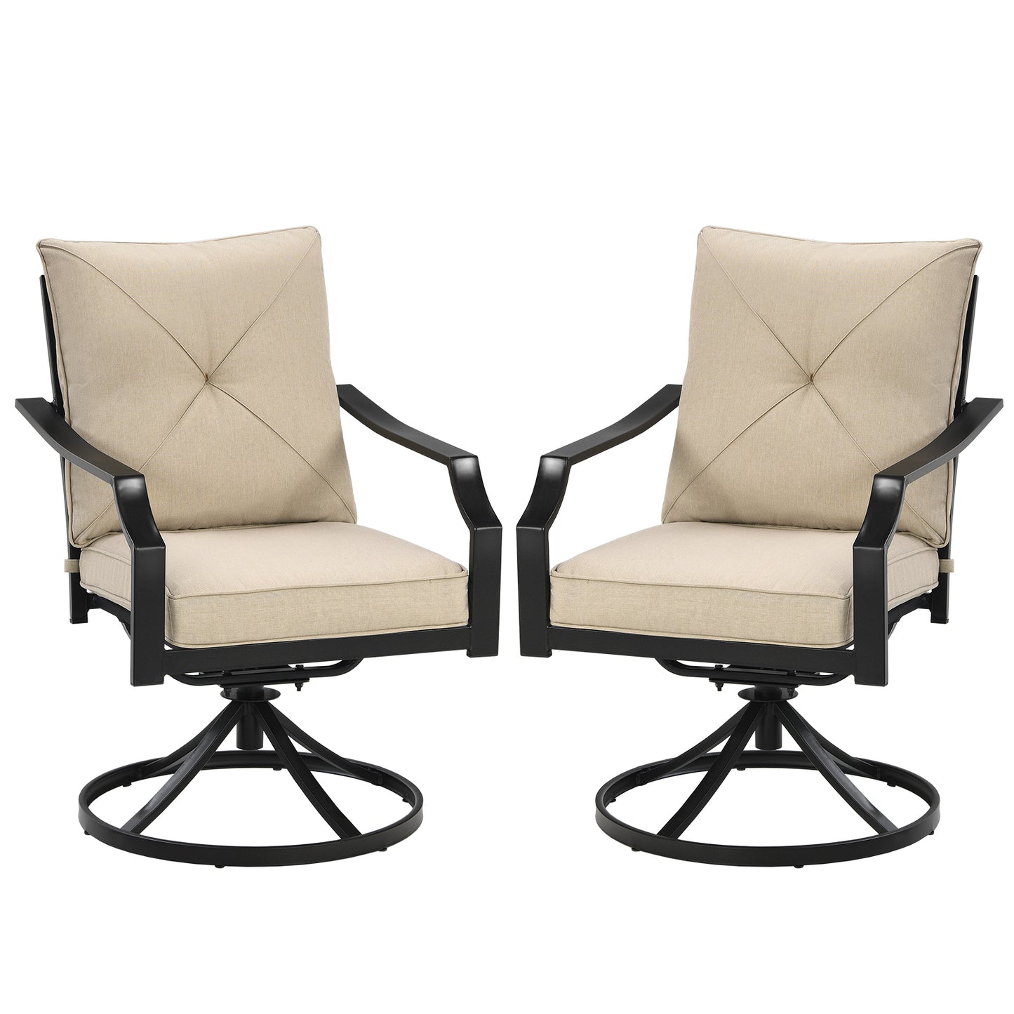 Topbuy 2 PCS Outdoor Swivel Dining Chair Patio Gentle Rocker Chair w/Cushions Beige