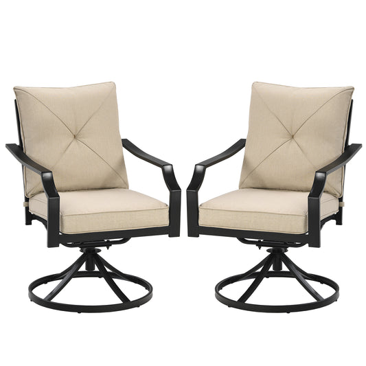 Topbuy 2 PCS Outdoor Swivel Dining Chair Patio Gentle Rocker Chair w/Cushions Beige