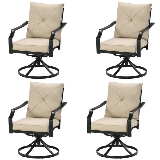 Topbuy 4 PCS Outdoor Swivel Dining Chairs Patio Gentle Rocker Chairs w/Cushions Beige