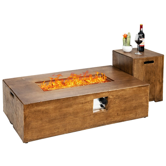 Patiojoy 2-Piece 48'' Propane Fire Pit Table Rectangular 50000 BTU w/20 Gallon Tank Side Table for Courtyard Balcony Garden