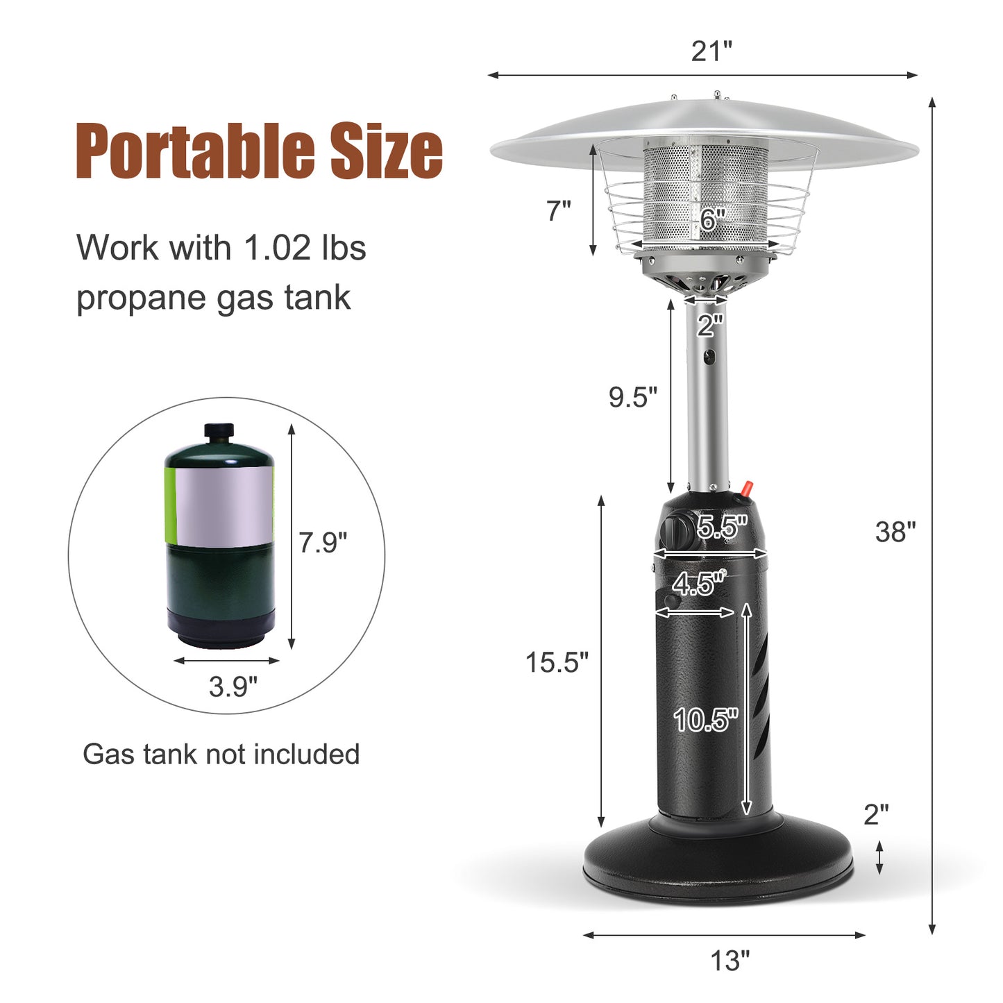 Topbuy 11,000BTU Portable Patio Tabletop Heater Outdoor Propane Gas Heater W/ Weighted Base