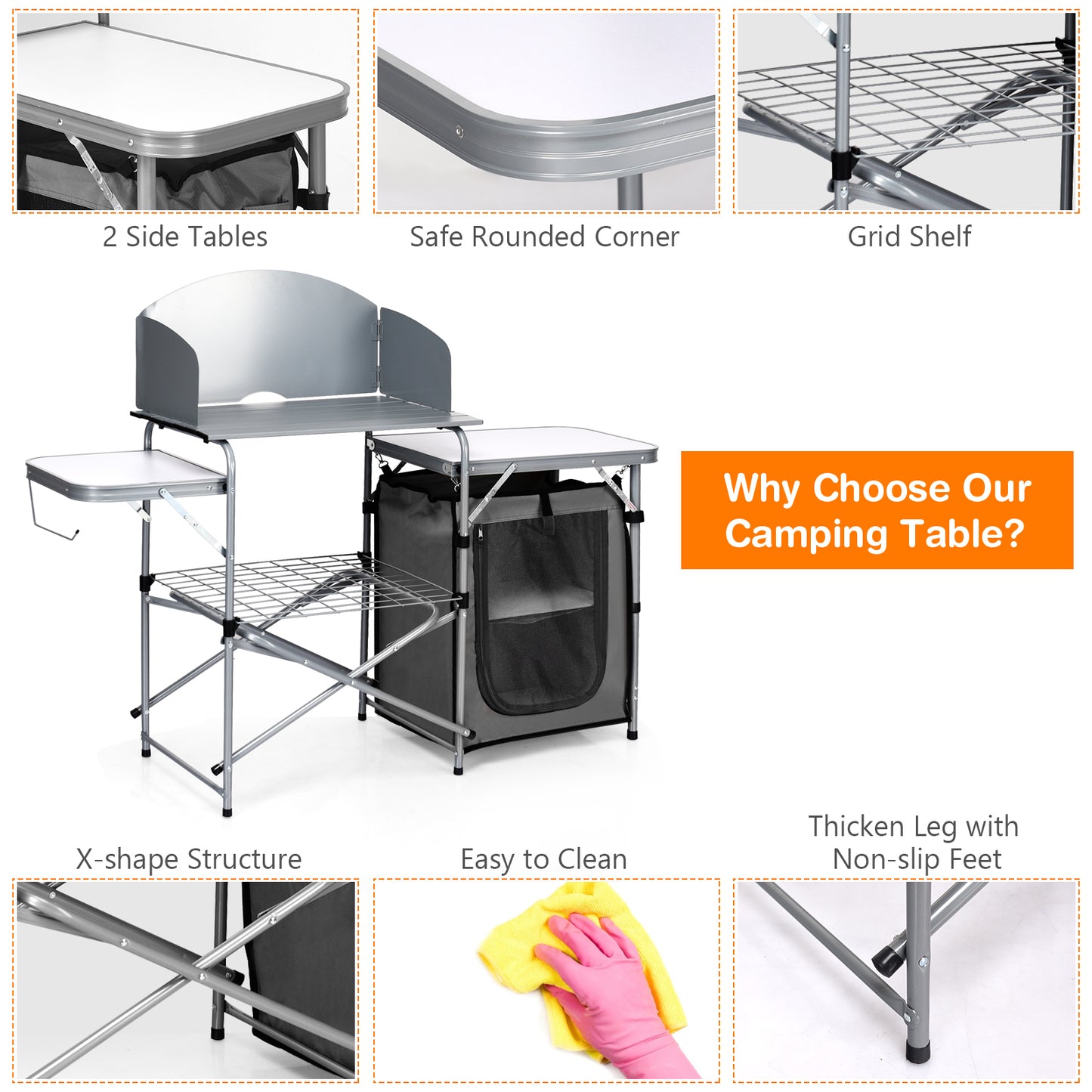 Topbuy Camping Folding Table Portable Outdoor BBQ Grill Stand w/Windscreen Bag