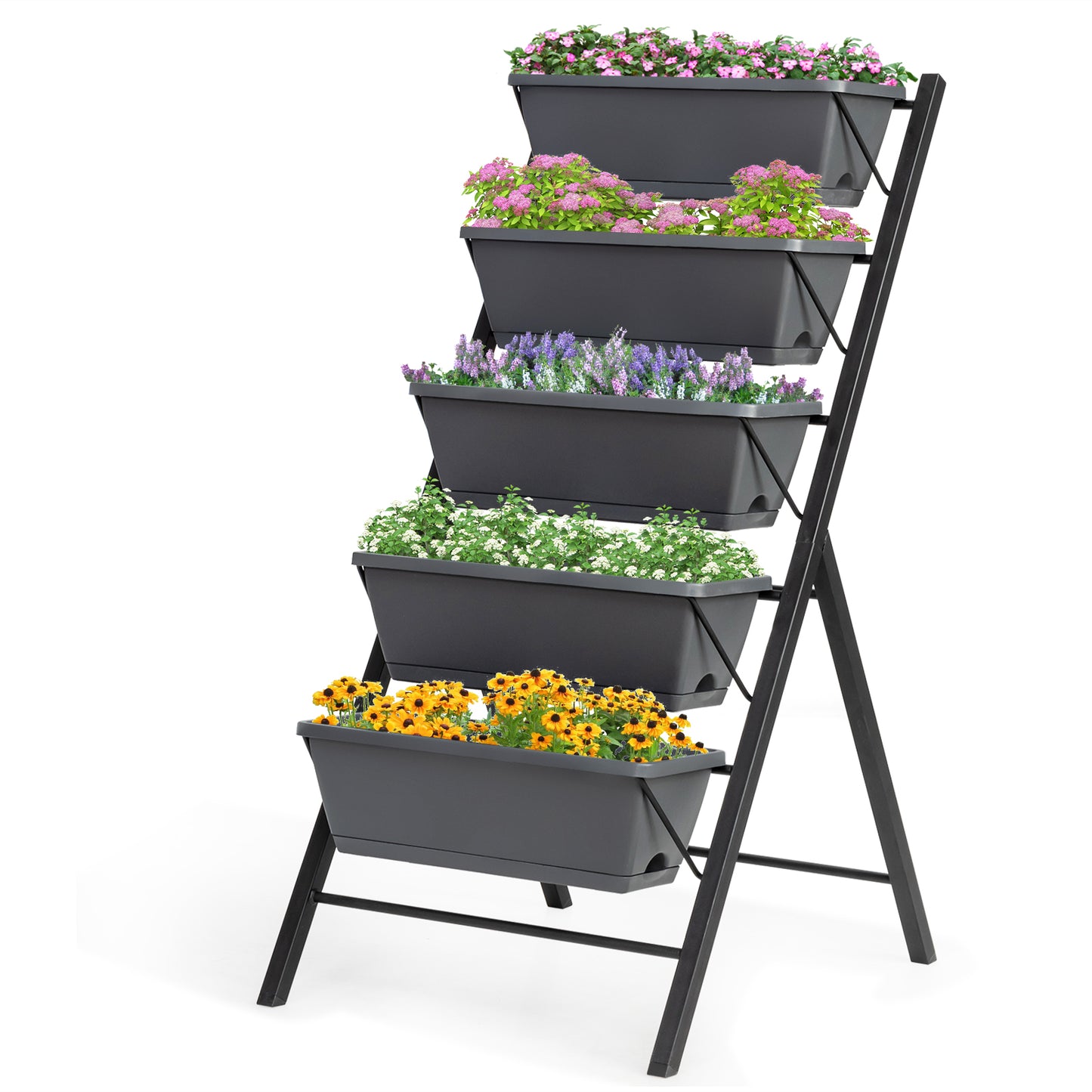 Topbuy Outdoor 5-Tier Planter 4 FT Vertical Elevated Raised Garden Bed Planter Box Kit for Backyard Patio