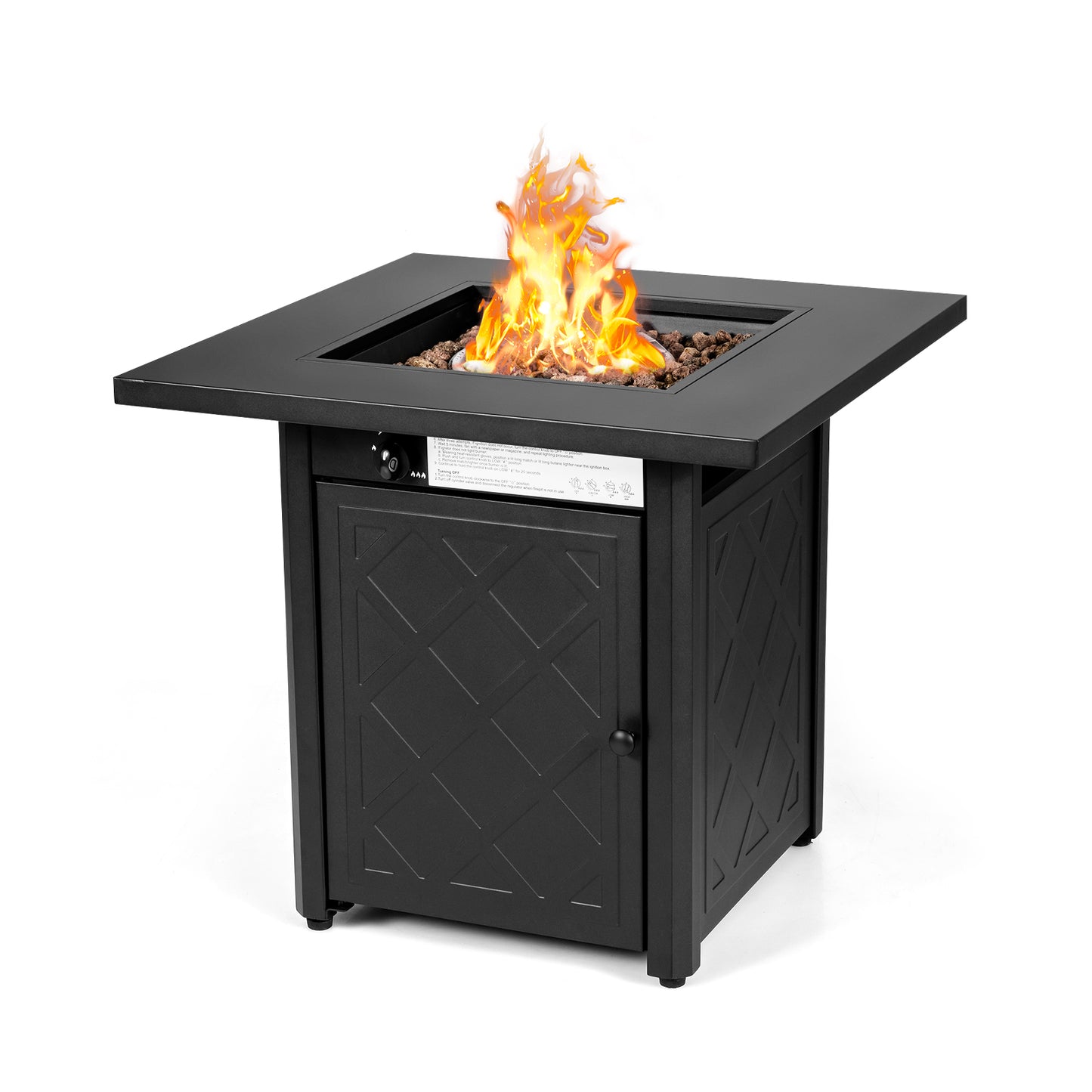 Patiojoy 28'' Gas Fire Pit Table, 50,000 BTU Auto-Ignition Propane Fire Pit Table, Outdoor Fire Table with Lid Suitable Black