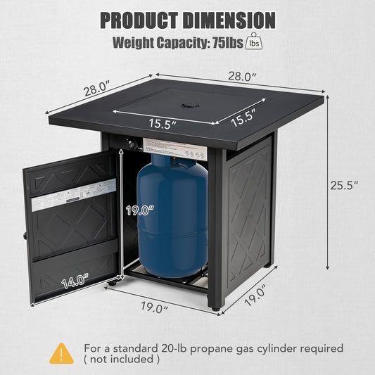 Patiojoy 28'' Gas Fire Pit Table, 50,000 BTU Auto-Ignition Propane Fire Pit Table, Outdoor Fire Table with Lid Suitable Black