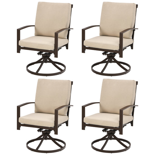 Patiojoy 4 PCS Patio Swivel Dining Chairs Kitchen Garden Metal Armchairs w/Cushions Beige