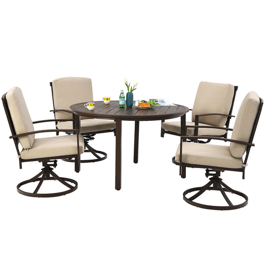 Patiojoy 5PCS Patio Rattan Dining Set with Soft Cushions 4 Swivel Chairs with Dining Table for Poolside&Garden Beige