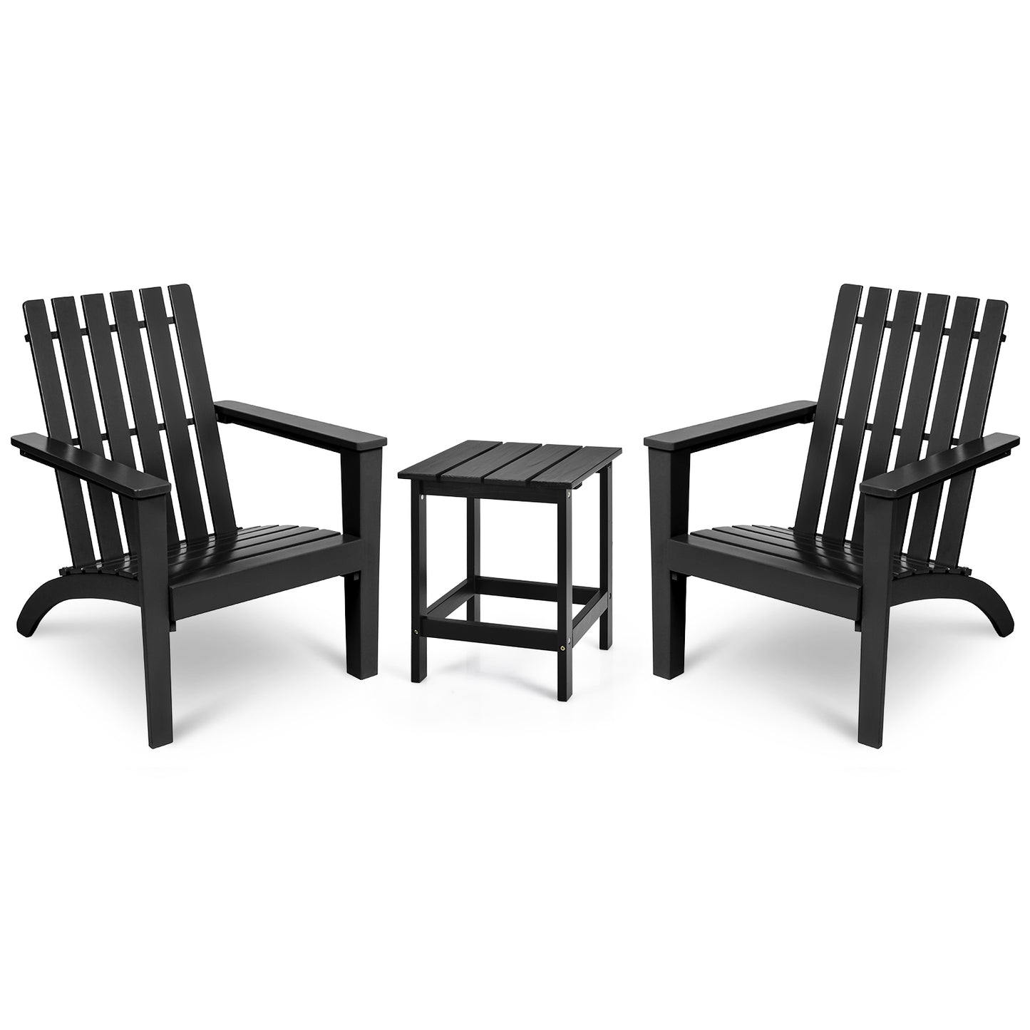 Patiojoy 3PCS Patio Adirondack Chair Side Table Set Solid Wood Garden Deck Bistro Set Classic Furniture Fire Pit Chair Set Black/White/Grey