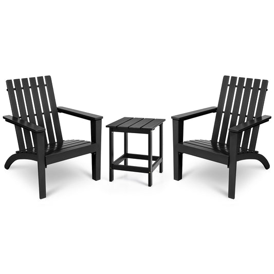 Patiojoy 3PCS Patio Adirondack Chair Side Table Set Solid Wood Garden Deck Bistro Set Classic Furniture Fire Pit Chair Set Black/White/Grey