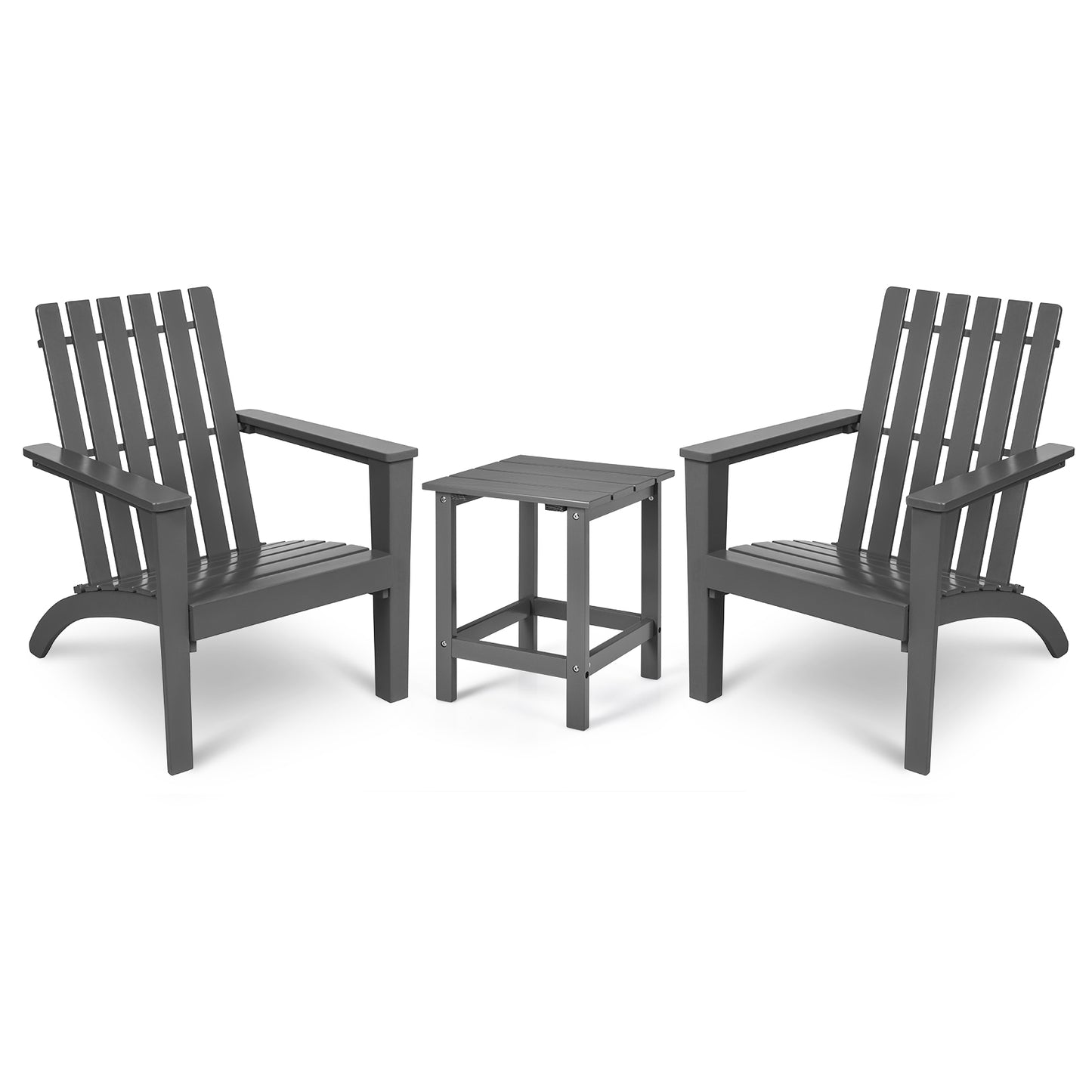 Patiojoy 3PCS Patio Adirondack Chair Side Table Set Solid Wood Garden Deck Bistro Set Classic Furniture Fire Pit Chair Set Black/White/Grey