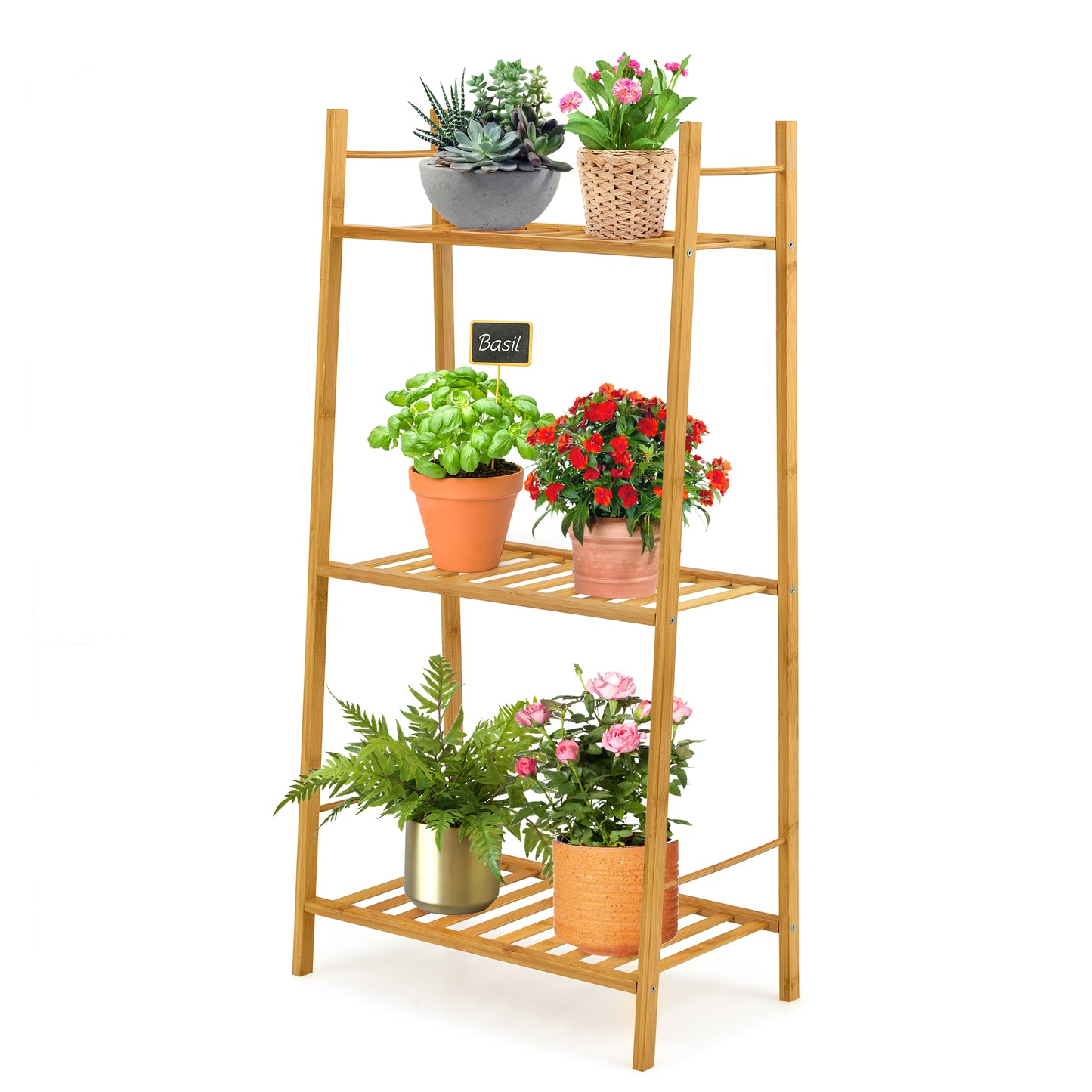 Topbuy 3 Tiers Bamboo Plant Stand for Indoor Plants Multiple Utility Shelf Free Standing Storage Rack Pot Holder Brown/Natural