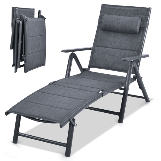 Patiojoy 1PC/2PCS Patio Reclining Chaise Lounge Outdoor Adjustable Folding Chair W/ 7 Backrest Positions & Removable Pillow