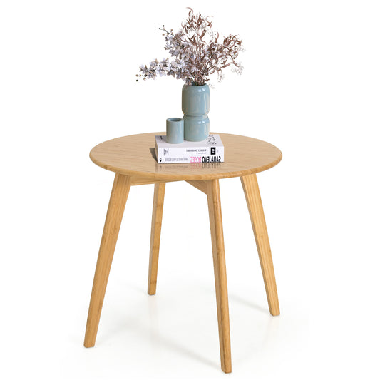 Topbuy 19.5 Inch Round Natural Bamboo Side Table Coffee Table Modern Stylish End Table w/4 Splayed Legs for Living Room Bedroom