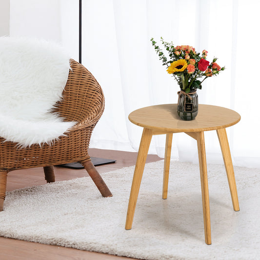 Topbuy 19.5 Inch Round Natural Bamboo Side Table Coffee Table Modern Stylish End Table w/4 Splayed Legs for Living Room Bedroom