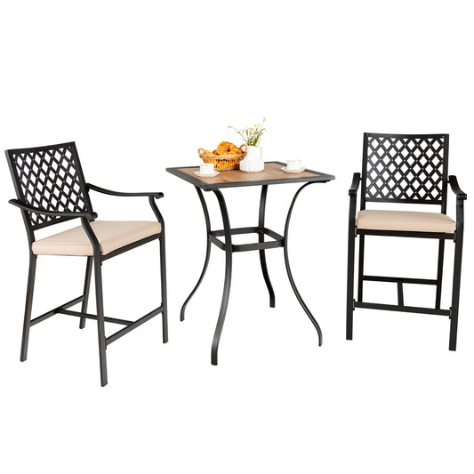 Patiojoy 3 Piece Patio Bar Bistro Set, Outdoor Bar Height Stool & Table Ergonomic Seat W/ Comfortable Cushion Reinforced Steel Structure