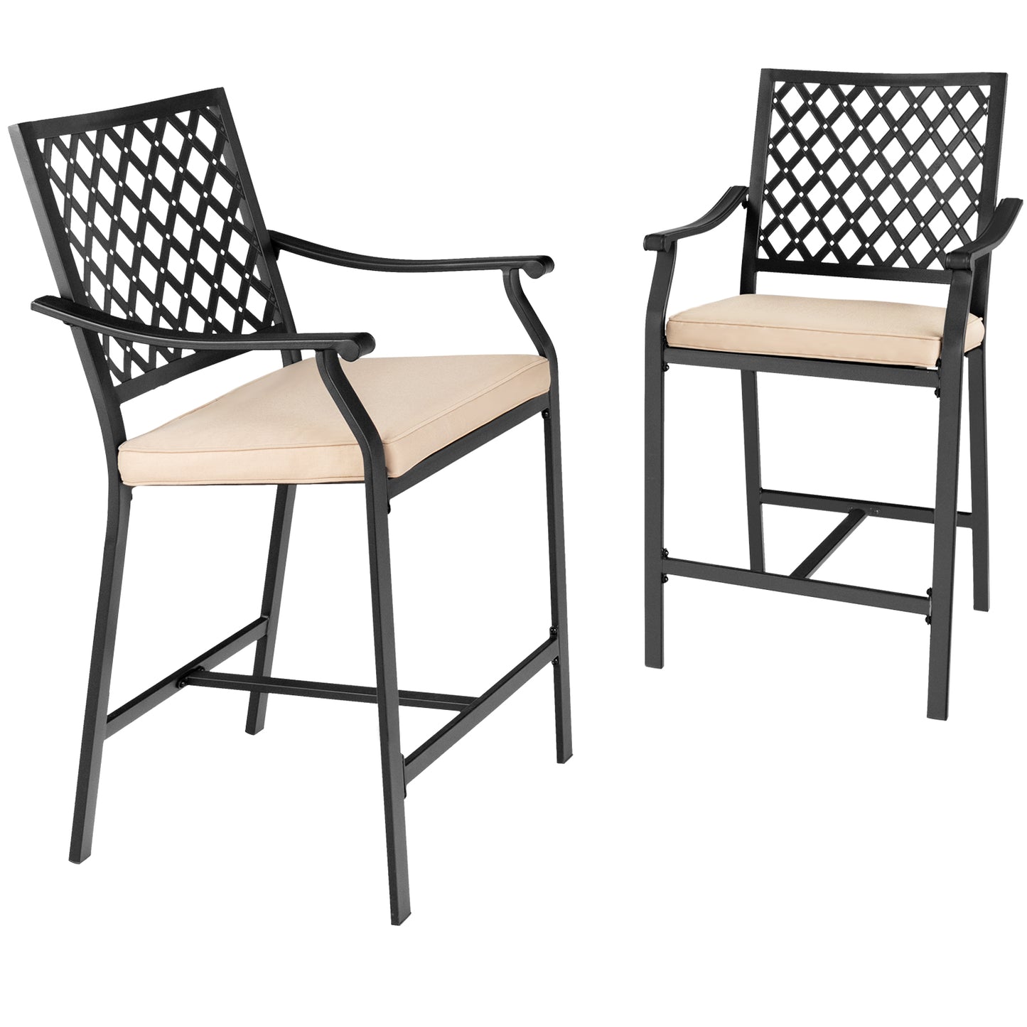 Topbuy 2/4 Piece Patio Bar Height Chairs Outdoor Bar Steel W/ High-Density Seat Cushions Cozy Footrest Heavy-Duty Steel Frame Outside Bar Chair