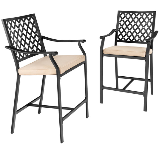 Topbuy 2/4 Piece Patio Bar Height Chairs Outdoor Bar Steel W/ High-Density Seat Cushions Cozy Footrest Heavy-Duty Steel Frame Outside Bar Chair