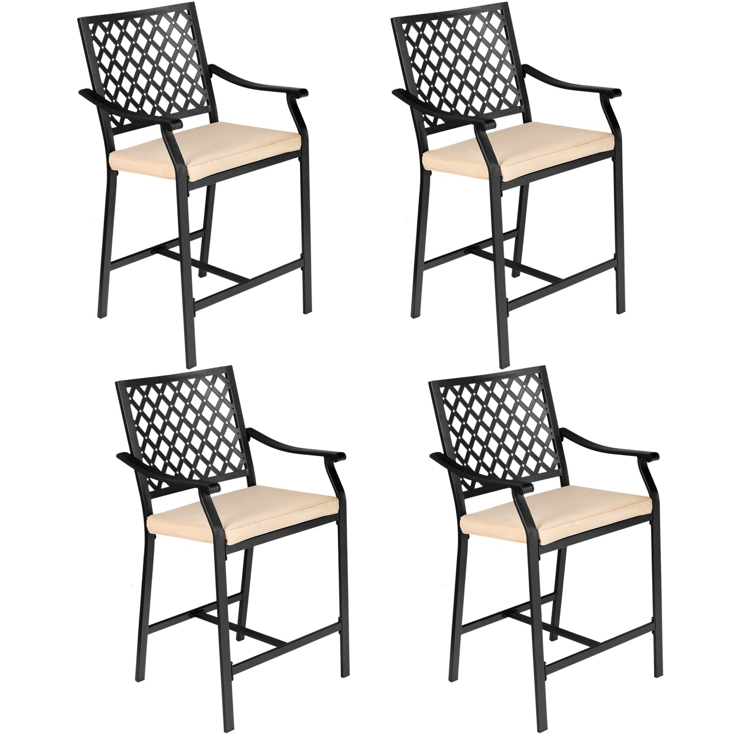 Topbuy 2/4 Piece Patio Bar Height Chairs Outdoor Bar Steel W/ High-Density Seat Cushions Cozy Footrest Heavy-Duty Steel Frame Outside Bar Chair