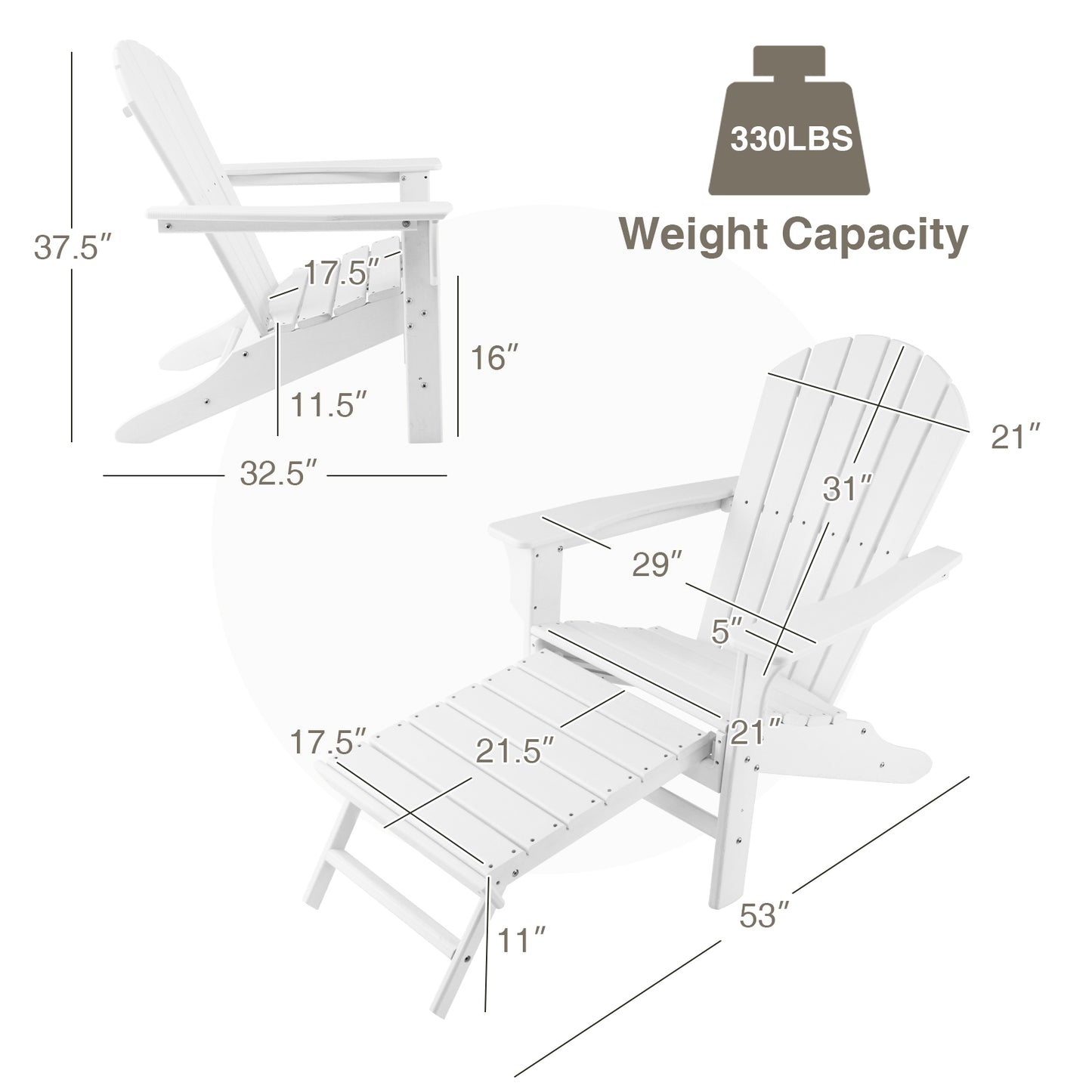 Patiojoy Wooden Adirondack Chair W/Ergonomic Design&Ottoman Outdoor Lounge Armchair Acacia Wood chair for Yard&Patio Black/Coffee/Grey/Turquoise/White