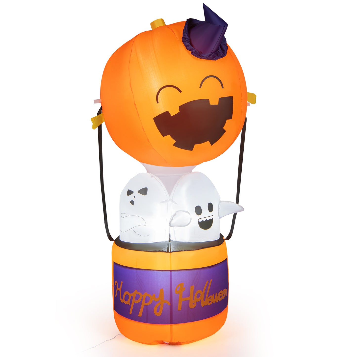 Topbuy 6FT Halloween Inflatable Decoration Inflatable Pumpkin Hot Air Balloon with Ghosts Bright LED Lights Waterproof Air Blower 2 Sandbags