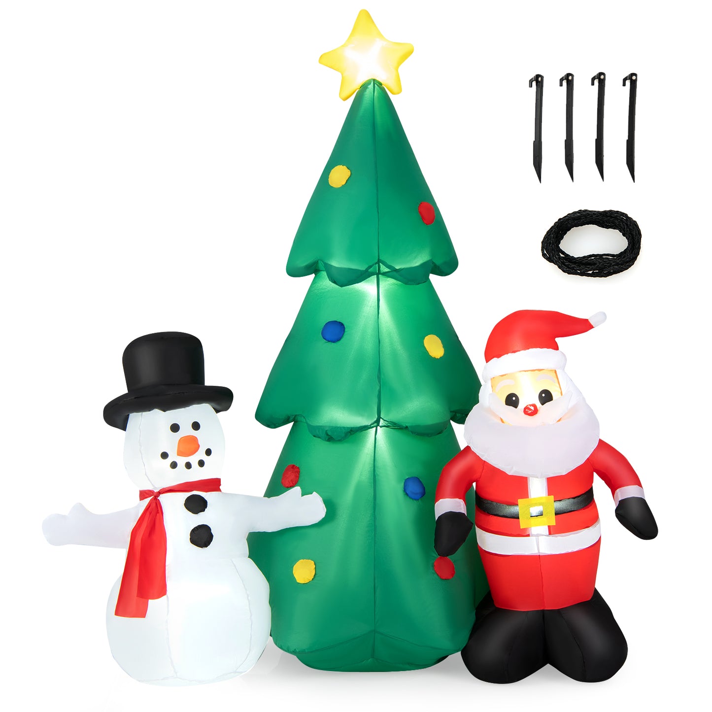 Topbuy 6FT Tall Christmas Inflatables Tree with Santa Claus & Snowman Blow Up Christmas Tree Outdoor Decoration Lighted Xmas Holiday Party Decor