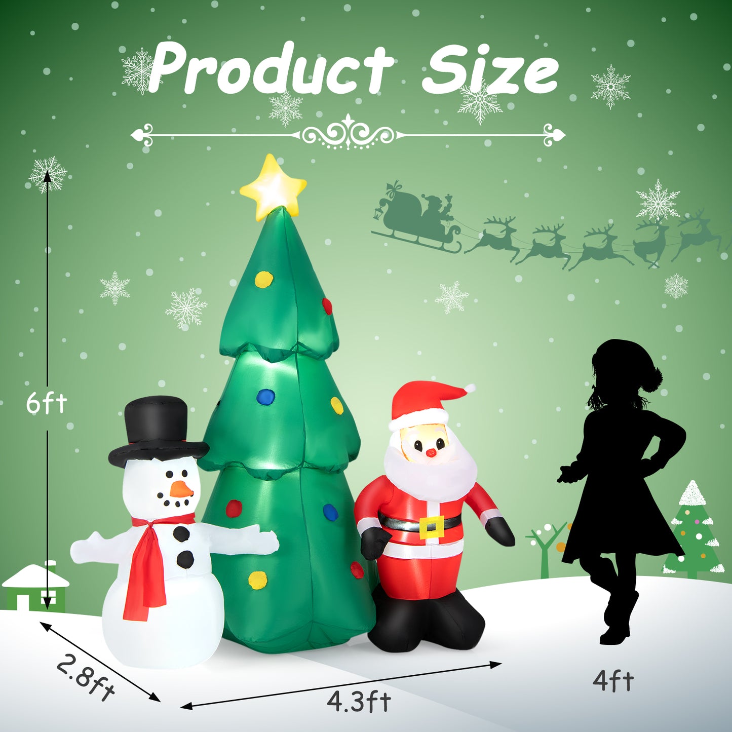 Topbuy 6FT Tall Christmas Inflatables Tree with Santa Claus & Snowman Blow Up Christmas Tree Outdoor Decoration Lighted Xmas Holiday Party Decor