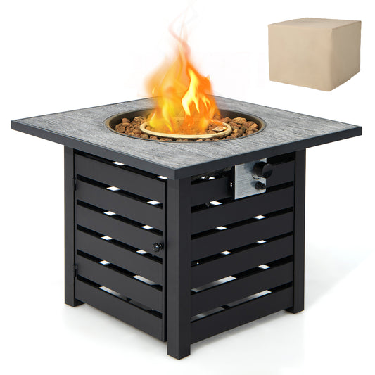 Patiojoy 32'' Propane Fire Pit Table Square Tabletop Auto-Ignition W/ Rain Cover Lava Rocks