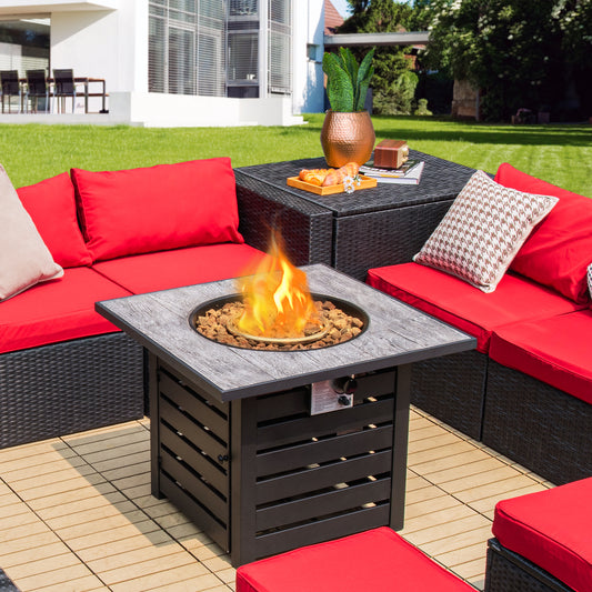 Patiojoy 32'' Propane Fire Pit Table Square Tabletop Auto-Ignition W/ Rain Cover Lava Rocks