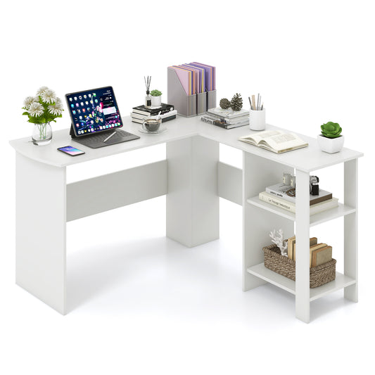 Topbuy Large L-shaped Computer Desk Modern Home Office Writing Desk Workstation with 2 Cable Holes & 2 Storage Shelves