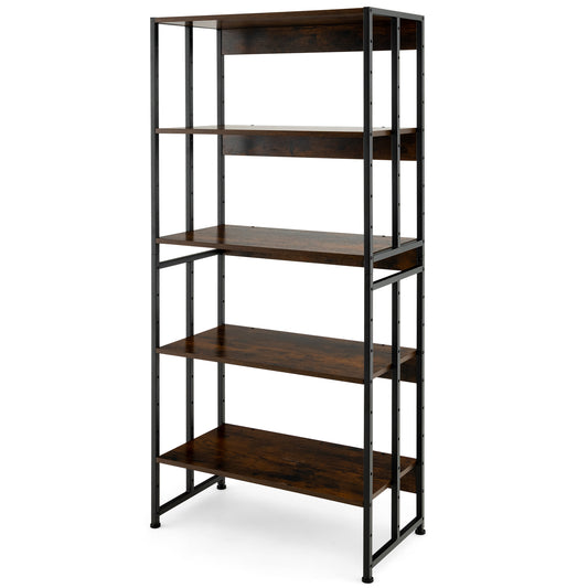 Topbuy 5-Tier Bookshelf Convertible Bookcase with Anti-Tipping Kits & Metal Frame Storage Ladder Shelf for Book