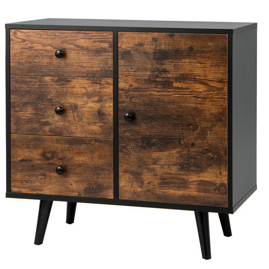 Topbuy Storage Cabinet with 3 Drawers and Door Cabinet Industrial Wood Accent Cabinet with Adjustable Shelf