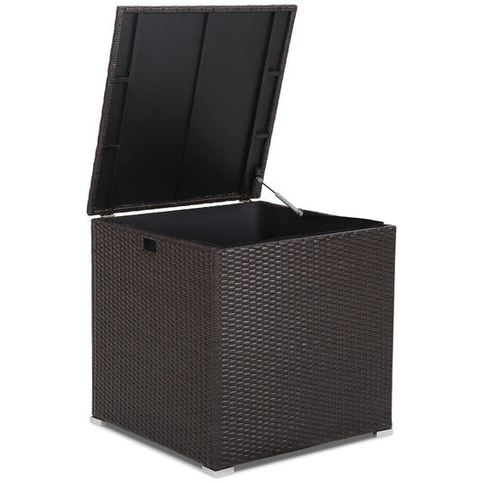 Topbuy 72 Gallon Deck Box Outdoor Mix Brown Wicker Storage Box with Waterproof Zippered Liner and Safe Pneumatic Rod