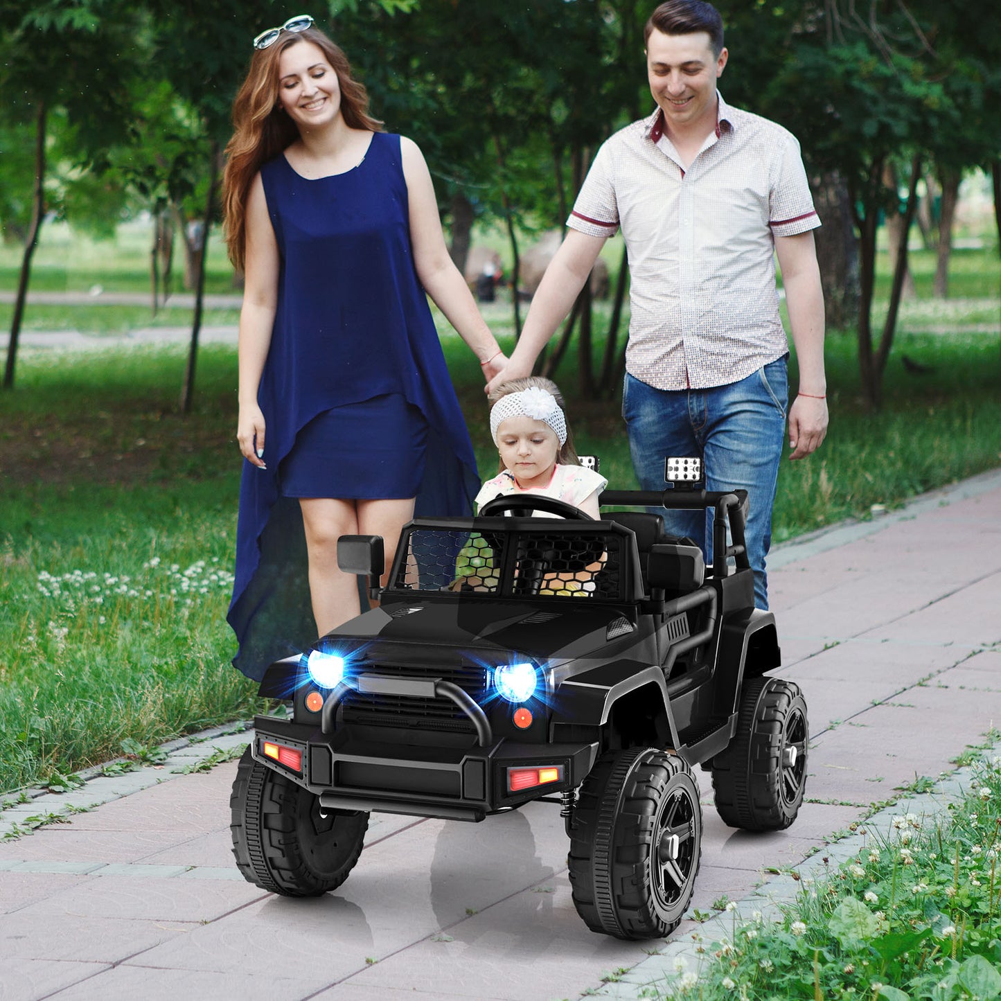 Topbuy 12V Kids Ride On Car Electric Vehicle Jeep with Parental Remote Music Horn Headlights Slow Start Function